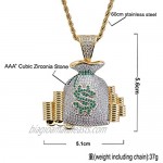 KMASAL Jewelry Men Hip Hop Money Bag CZ Cluster Pendant Iced Out Bling Cubic Zircon 18K Gold Plated Diamond Necklace with Stainless Rope Chain