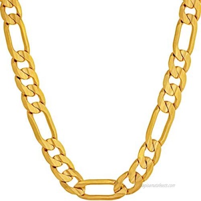 Lifetime Jewelry 7mm Figaro Chain Necklace 24k Gold Plated for Men Women & Teen