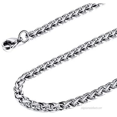 MOWOM Silver Color Cuban Link Chain Necklace Water Resistant Mens Stainless Steel Necklace for Women Men Boys Girls Kids Thin Wheat Necklace Chain with Gift Bag (4mm Wide  14-40 Inches Long)