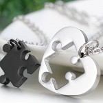 OIDEA 2PCS Stainless Steel Couples Love Heart Puzzle Pendant Necklace for Valentines Day Chain Included with Gift Bag Package Black