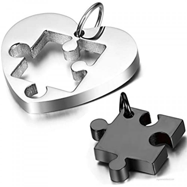OIDEA 2PCS Stainless Steel Couples Love Heart Puzzle Pendant Necklace for Valentines Day Chain Included with Gift Bag Package Black