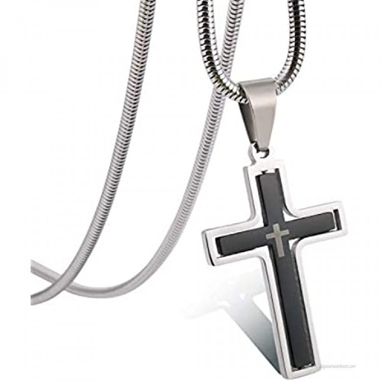 RMOYI Mens Rotatable Cross Necklace Stainless Steel Pendant Necklace Chain 24