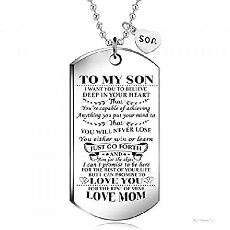 To My Son from MOM I Want You To Believe Love Mom Dog Tag Military Air Force Navy Coast Guard Necklace Ball Chain Gift for Best Son Birthday and Graduation