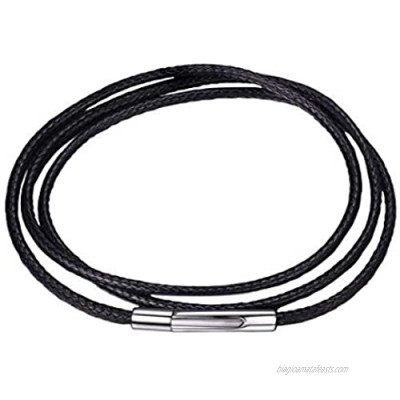 U7 2mm 3mm Black/Brown Leather Cord Necklace with Customizable Stainless Steel Clasp  Men Women Woven Wax Rope Chain for Pendant Length 16" 18" 20" 22" 24" 26" 28" 30"
