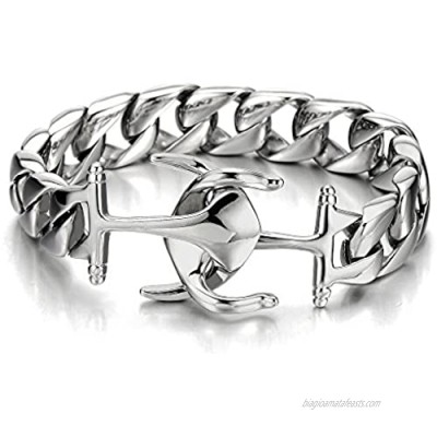 COOLSTEELANDBEYOND Exquisite Stainless Steel Mens Marine Anchor Curb Chain Bangle Bracelet Silver Color Polished