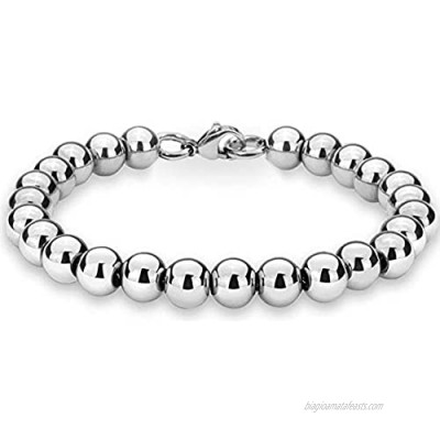 Granny Chic Fashion 8mm 316L Stainless Steel Rosary Beaded Chain Bracelet for Women Men 7-11 inches