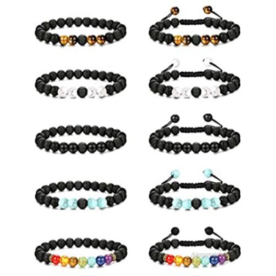 Jstyle 10Pcs Lava Rock Stone Bead Bracelet for Women Men Essential Oil Beads Chakra Yoga Bracelets Braided Rope Adjustable Bracelet Set