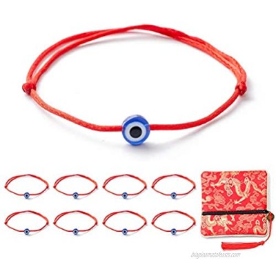 kelistom 8 Pieces Evil Eye Red Kabbalah String Bracelets for Women Men Boys Girls Protection Amulet Storage Gift Bag with Long Tassels