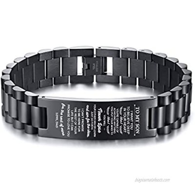 MEALGUET Stainless Steel to My Son Bracelet I Want You to Believe Deep in Your Heart Love Dad Son Link Bracelets to My Son  8.2"