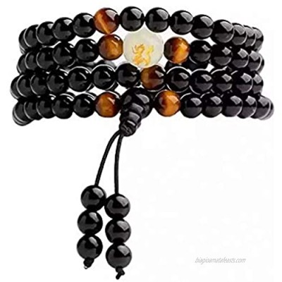 N-A Bead Bracelets for Men and Women  Natural Obsidian Carving Dragon Bracelets Tiger Eye Mens Bracelet Gifts Buddha Rosary Stone Beads Necklace Glow in Dark Adjustable