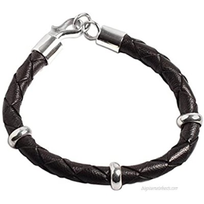 NOVICA .925 Sterling Silver Braided Leather Men's Wristband Bracelet  8.75"  Bold Black'