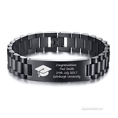 Personalized Graduation Gifts for him Personalized Graduation Bracelet  College Graduate High School Class Of 2021 Gift  Stainless Steel Handsome Link Bracelets Engraved Inspirational Message for College High School Graduates  Inspirational Gifts for Men Boy Son