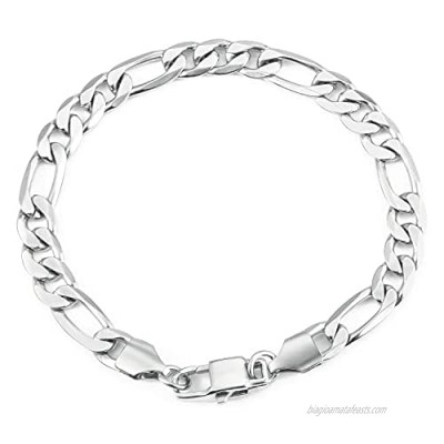 Stainless Steel Bracelets for Men Women - Fashion Metal Sturdy Flat Diamond-Cut Cuban Link Chain - Hypoallergenic Jewelry - 7mm Width 8" Length - Send Gift Box