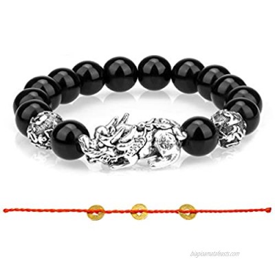 ZenBless Pi Xiu Feng Shui Black Obsidian Wealth Red Green Agate Bracelet Decorations Bracelet for Women Men Attract Wealth Health and Good Luck