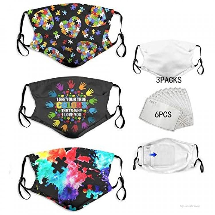 3pcs Face Mask With 6 Filters Filters Bandanas Balaclava Print Reusable Fabric Washable Face Mask For Men&Women