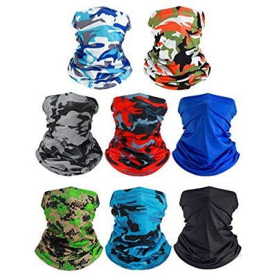8 Pieces Summer UV Protection Neck Gaiter Scarf Balaclava Cooling Breathable Face Scarf