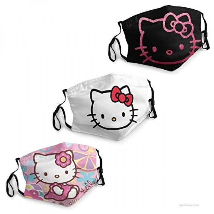 Adults Hello Kitty Face Mask 3pcs Cute Mouth Mask with 6 Filter Reusable Cloth Face Cover Washable Dust Mask Bandana Unisex