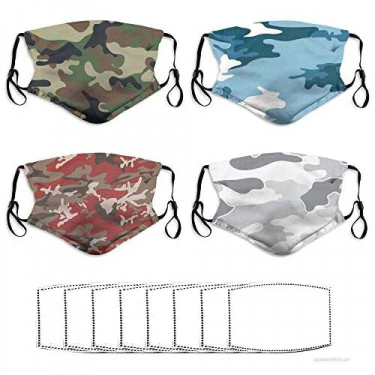 Cloth Face Mask Washable Reusable Adjustable Adult American Flag Face Mask with Filters Bandanas Balaclavas 4PC for Outdoor