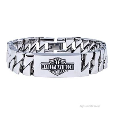 Harley-Davidson Men's Long Bar & Shield Steel ID Curb Link Bracelet HSB0142