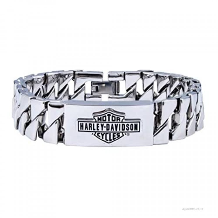 Harley-Davidson Men's Long Bar & Shield Steel ID Curb Link Bracelet HSB0142