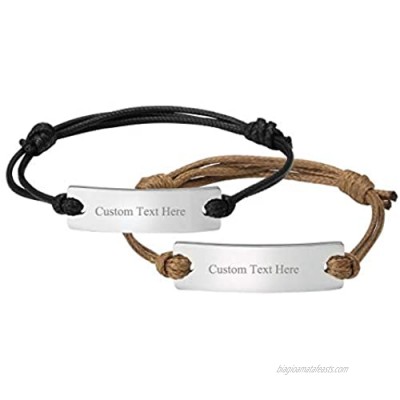 Jovivi Custom Bracelet- Personalized Engraved Nameplate Monogram Round ID Tag Inital Leather Bracelet Adjustable for Couples Gifts