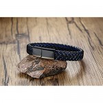 MEALGUET Personalized Men's Braided Genuine Leather Bracelet Custom Engraved Leather ID Bracelet with Magnetic Clasp Closure