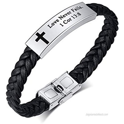 MEALGUET Religious Leather Bracelet with Bible Verses Christian Braided ID Bracelet for Men  Stamped Inspirational Verse Wristband for Religious Gifts Party Favors