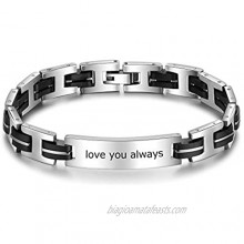 Mens Personalized Bracelet Custom Engraving Name ID Stainless Steel Wristband Bracelets Inspirational Jewelry Gift for Boyfriends Father 8.26 Inch