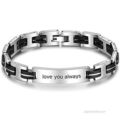 Mens Personalized Bracelet Custom Engraving Name ID Stainless Steel Wristband Bracelets Inspirational Jewelry Gift for Boyfriends Father 8.26 Inch