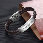 Personalized Engraved Name Stainless Steel ID Tag Bracelet Engraved Bangle Bracelets for Mens Jewelry Father Day Gift for Him