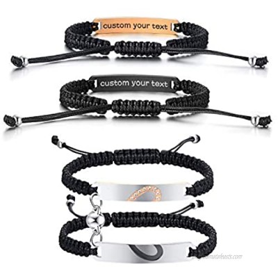 Personalized Magnetic Attract Couples Bracelets Custom His and Hers Hidden Secret Message Bracelets Engraved Handmade Braided Rope Nameplate Bracelets for Lover