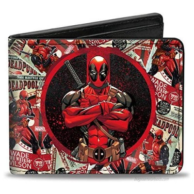 Buckle-Down mens Buckle-down Pu Bifold - Deadpool Arms Crossed Pose Badge/Wade Vs Wade Poster Stacked Bi Fold Wallet  Multicolor  4.0 x 3.5 US