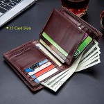 Bullcaptain Large Capacity Genuine Leather Bifold Wallet/Credit Card Holder for Men with 15 Card Slots QB-027 (Brown)