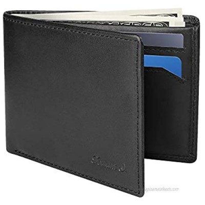 Slim Wallet for Men -Thin Bifold Genuine Leather RFID Blocking Minimalist Stylish Front Pocket Mens Wallets (A. Charcoal black-ID)