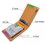 Slim Wallet Men BULLIANT Leather Wallet Front Pocket Card Holders for Men 3X4.3 11Cards+Money Clip+Coin Pocket