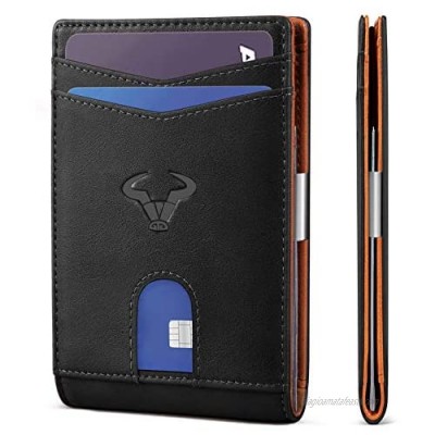 Slim Wallet Men BULLIANT Leather Wallet Front Pocket Card Holders for Men 3"X4.3" 11Cards+Money Clip+Coin Pocket