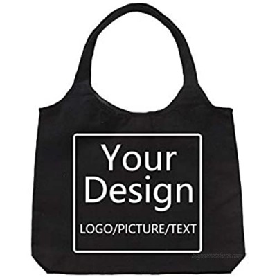 KEEVICI Add Your Image Text Custom Design Your Own Personalized Canvas Tote Bag (Black)
