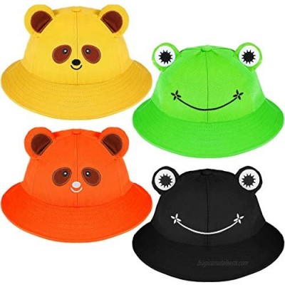 4 Pieces Adult Cute Frog Bucket Hat Fisherman Sun Bucket Hats Bear Caps with Wide Brim for Women Teens Girls