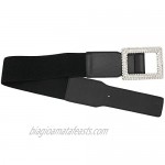 Belts for Women with Big Rhinestone Square Buckle -Wide Elastic Waist Dressy Strentch Waistbands Belt