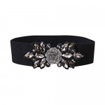 E-Clover Fashion Floral Rhinestone Buckle Women's Elastic Waist Cinch Belt for Dress for Size 0-10