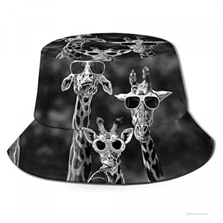 Giraffe Wearing Sunglasses Unisex Bucket Hat Fashion Print Summer Fisherman Cap Outdoor Beach Sun Hat for Men Women Black