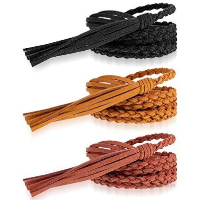 Hercicy 3 Pieces Women's Waist Belt Woven Tassels Chain Belt Tassel Rope Skinny Belt for Skirt Dress  Black  Brown  Khaki