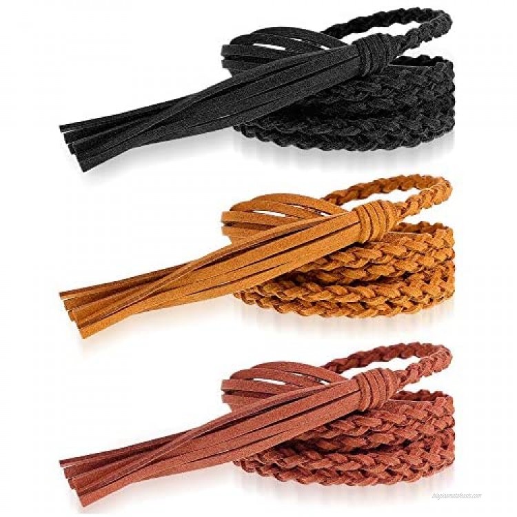 Hercicy 3 Pieces Women's Waist Belt Woven Tassels Chain Belt Tassel Rope Skinny Belt for Skirt Dress Black Brown Khaki
