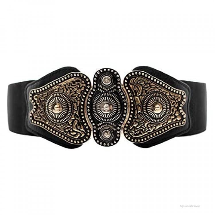 Maikun Women's Wide Stretch Elastic Waist Cinch Belt Fashion Vintage Metal Buckle Dress Belt Christmas