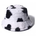 PURFANREE Women's Milk Cow Print Faux Fur Bucket Hat Fluffy Winter Warmer Fisherman Cap