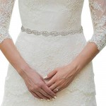 Sarekabride Bridal Wedding Belt - Silver Rhinestone Belts for Women Formal Evening Dress Burgundy Belt Gift Box Packaging