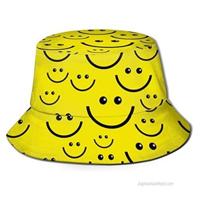 Smiley-Face Adult Unisex Sun Hat Fisherman Bucket Hat Uv Protection Fishing Cap for Outdoor Sports Black