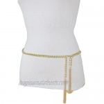 TFJ Women Skinny Belt Hip High Waist Gold Metal Chains Fringes Tassel Buckle Plus M L XL