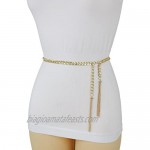 TFJ Women Skinny Belt Hip High Waist Gold Metal Chains Fringes Tassel Buckle Plus M L XL