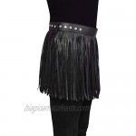 Women Fringe Tassel Skirt Belt PU Leather Vintage Adjustable Waistband for Pants/Party